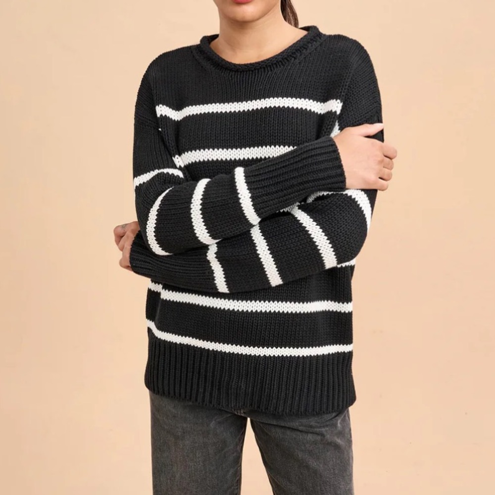 La Ligne Marina Sweater, Black/White Stripe, XS